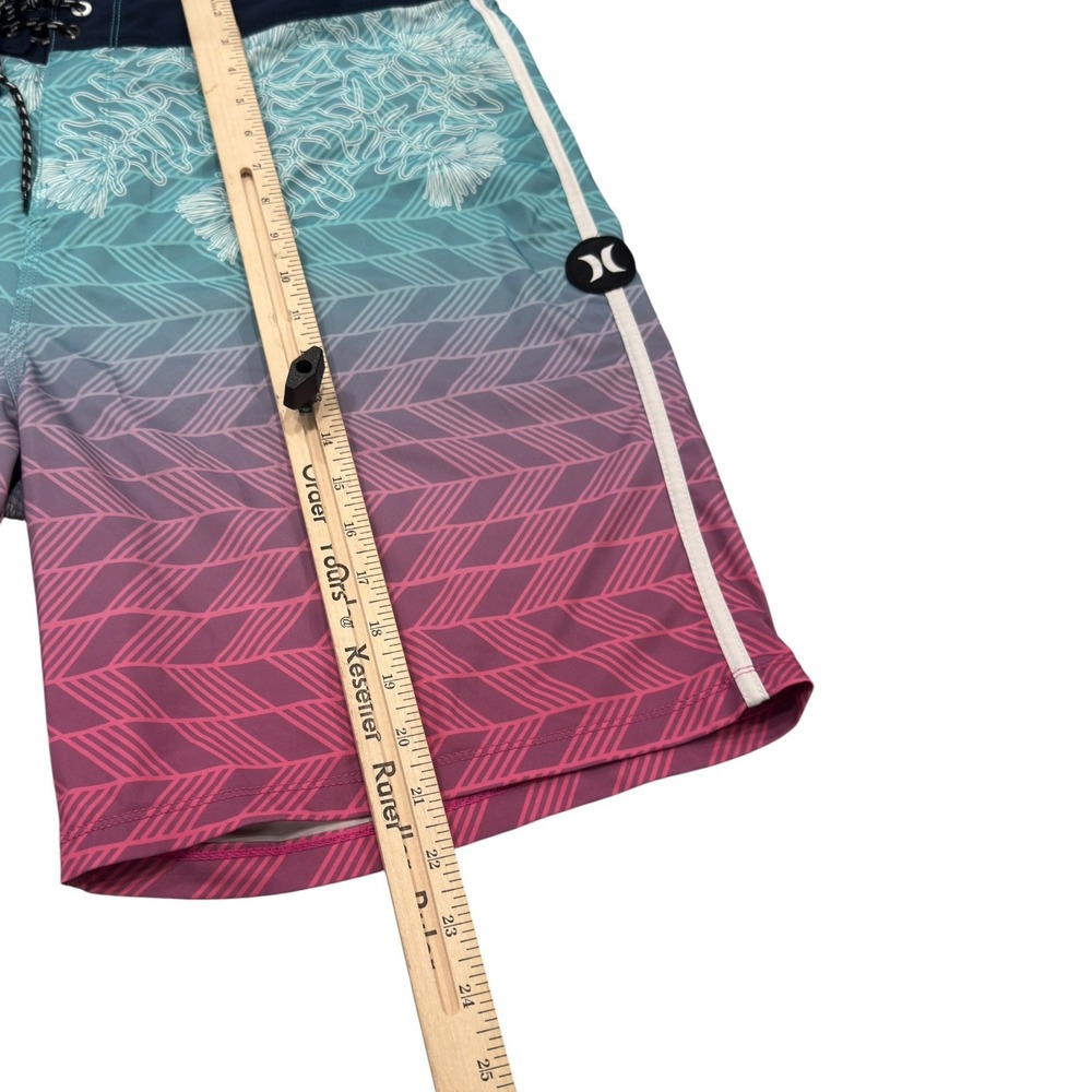 Hurley Board Shorts Mens 36 Teal Magenta Ombre Chevron Floral Surf Trunks - Picture 5 of 14